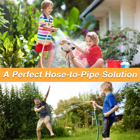 Children playing with water using Two Pack Stainless Steel 1-1/4 Inch NPT Male Hose Barb Fittings Connectors For Water Air And Gas Lines