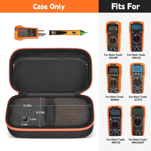 Universal Multimeter Case Gear For Electrical Tools Keeps Pro Grade MM300 MM325 And Similar Models Neatly Stored With Voltage Testers Outlet Testers Wire Strippers Leads And Batteries, open hard EVA case with foam insert
