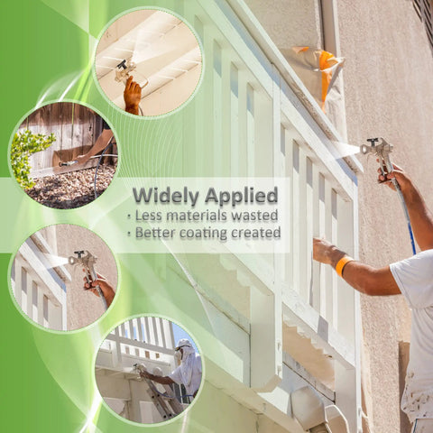 Person using airless paint sprayer tips and seals kit for most sprayers six model tips 209 313 415 515 517 619 with 0.009 and 0.013 inch orifices replacement nozzle set for smooth, even finishes on outdoor railing