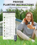 User monitors plant data with Bluetooth 2-In-1 Soil Moisture And Air Temperature Meter With App Remote Monitoring, 20 Plant Database.