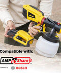 18V Cordless Paint And Stain Sprayer Delivering Slick HVLP Coatings No Wire Headaches with Bosch battery for compatibility.