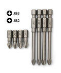 Pro Grade JIS Screwdriver Impact Bit Set Eight Piece With No 2 And No 3 Short And Long Bits For Quarter Inch Drive S2 Hardened