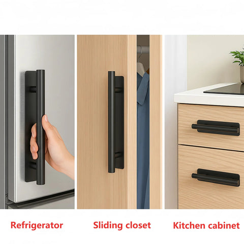 Two Pack Peel And Stick Adhesive Door Handles With Stainless Steel Construction And 3M VHB Adhesive on refrigerator, closet, cabinet