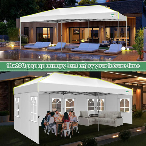 10x20 Pop Up Canopy Tent With 6 Removable Sidewalls, One Push Center Top Setup, Quick No Tools Frame, Waterproof Outdoor Event Shade