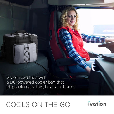 Portable Electric Cooler Bag And Thermoelectric Travel Fridge With 18 Liter Soft Sided Build DC 12 Volt Car Plug Case For Chill Vibes And Tailgate Adventures in a truck.
