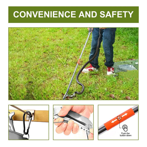 Reptile Tongs Snake Grabber Tool 47 Inch Aluminum Alloy Foldable Lightweight With Zigzag Wide Jaw For Outdoor Catch And Wildlife Handling Safety Lock Aviation Grade Aluminum