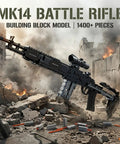 One To One Scale MK14 Style Gun Block Set With 1568 Pieces Ultra Detailed Military Sniper Rifle Model Kit in battle scene