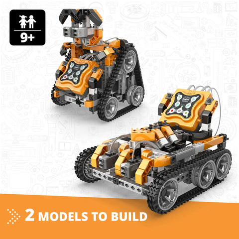 Hands On Programmable STEM Robot Kit For Kids 9 Plus With 2 Infrared Sensors 2 Motors Bluetooth Connectivity Simple Coding Software Expandable And Reconfigurable Robotics Project Gift For Boys And Girls, 2 model build
