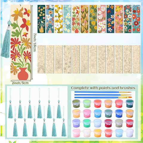 Butterfly And Floral Bookmark Paint By Numbers Kit For Adults With 12 Blank Wooden Bookmarks And Colorful Tassels, 7x2 Inches