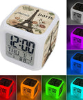 Smooth Operator Led Digital Alarm Clock Featuring Real Time And Room Temp Display, Parisian Crown Cube Frame in various glow colors.