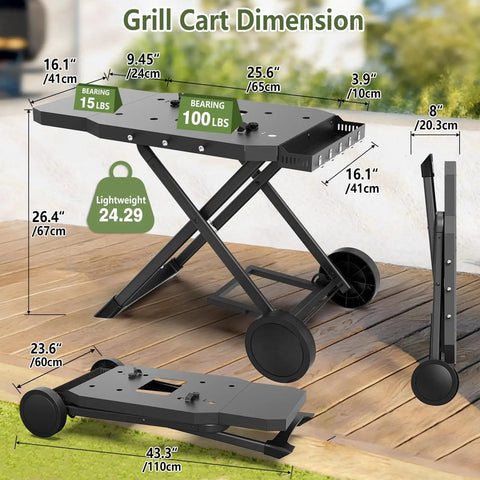 Portable Grill Cart for 17 And 22 Inch Griddles With Foldable Table And Propane Tank Holder dimensions and features