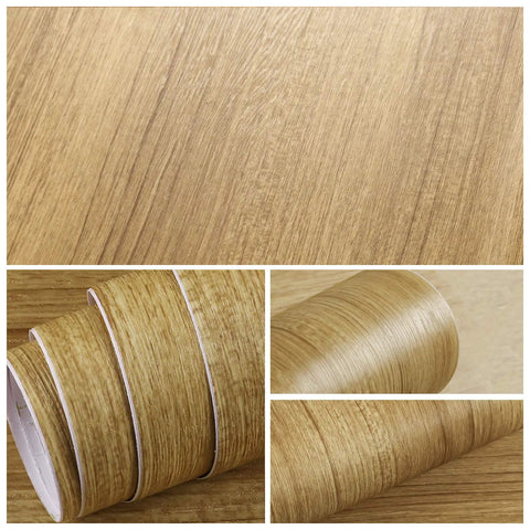 Natural Brown Wood Contact Paper Peel And Stick For Cabinets, Countertops, And Furniture, Waterproof Woodgrain Wallpaper Self Adhesive Removable 15.7x118 Inch Roll displayed in four angles