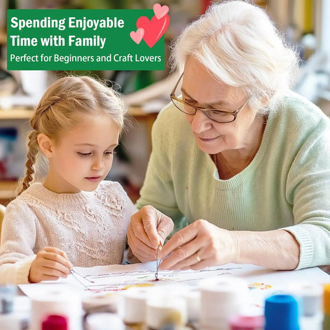 Grandmother and granddaughter using Upgraded Embroidery Stitch Book Kit With 106 Patterns, enjoying DIY embroidery together.