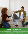 Heavy Duty 3 Mil Plastic Sheeting Roll With White Finish Measuring 3 By 100 Feet used to protect a chair during home renovation.