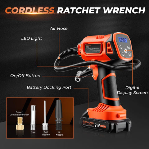 Tire Inflator Portable Air Compressor Cordless 21V Handheld Pump With Digital Pressure Gauge Rechargeable Battery Quick 160 PSI