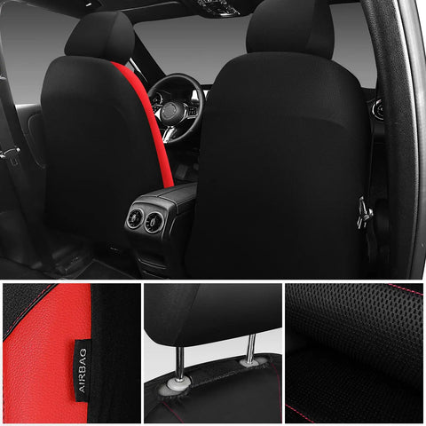 Leather Car Seat Covers Sport Edition Full 8 Piece Set Fits Most Cars, SUVs, Trucks And Vans Black Red Easy Install