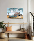 Rustic Blue Truck Wall Art 28x40 Inches for Living Room Decor, old barn and pickup truck canvas print in country style