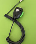 DIGIMIKE Microphone With Noise Reduction Circuit NRC for 6 Pin CB Radios and 10M Radios, coiled cord on green background.