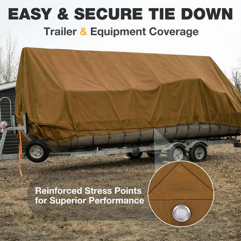 Beefy Heavy Duty Canvas Tarp 10x12 Ft 12 Oz 350 GSM Polyester Canvas Water Resistant With Rustproof Grommets covering a trailer.