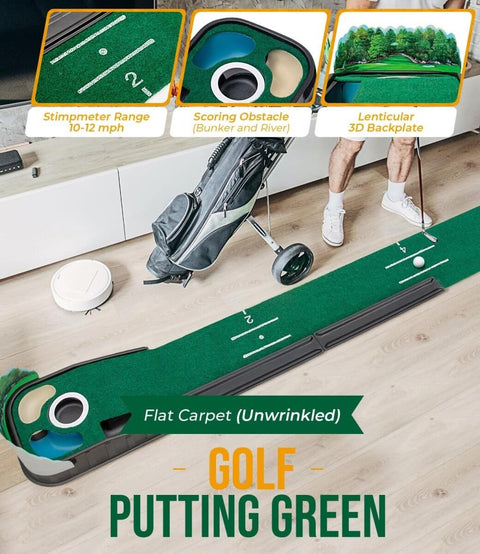 Indoor Golf Putting Mat For Real Green Speed And Wrinkle Free Surface 8 Foot Practice Putting Mat With Lenticular 3D Backplate