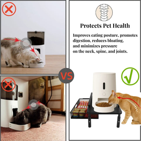 Heavy Duty Elevated Pet Feeding Station With Adjustable Height Base, Swanky Storage Drawer And Slick Metal Bracket, No Sweat Setup For Automatic Feeders And Water Dispensers, Hella Stable Rack For Cats And Small To Medium Dogs, before and after pet health diagram.