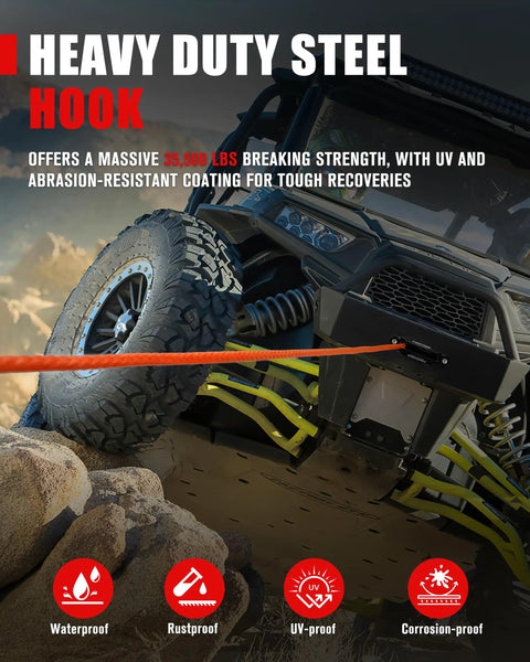 Beefy Heavy Duty 50Ft 3/16 Inch Synthetic Winch Rope Kit With Forged Hook Rubber Stopper And Fairlead 8500Lbs Tensile Strength Winch Line