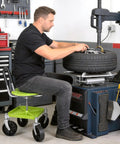 Swivel Garden Stool With 360 Degree Wheels And Height Adjustable Seat From 12.6 To 16.1 Inches Rolling Cart With Back Tool Pouch