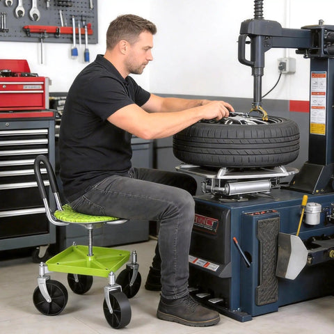 Swivel Garden Stool With 360 Degree Wheels And Height Adjustable Seat From 12.6 To 16.1 Inches Rolling Cart With Back Tool Pouch