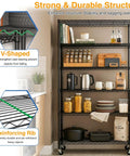 Beefy Six Tier Rolling Wire Shelf On Wheels For Garage And Home, Heavy Duty Steel Rack With 18 x 45 x 82 Inches Capacity, Black Finish, Smooth Mobility, Easy Assembly, Durable Storage Unit in kitchen with reinforced shelves