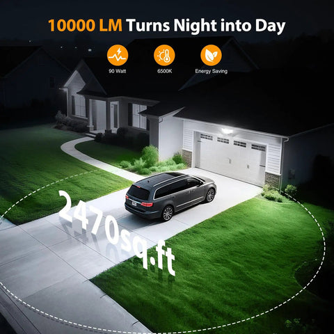 Freakin Bright 4 Head LED Flood Light With Switch Control 90W Heavy Duty Outdoor Security Spotlight IP66 Waterproof Garage And Patio Illumination 10000 Lumens Crisp Daylight White