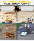 14 Inch Pressure Washer Surface Cleaner With Four Wheels And Quick Plug Stainless Steel Housing 4000 PSI on driveway and deck before and after cleaning.