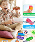 Child playing with Ten Frame Math Learning Kit with 24 ten frames and 20 task cards for ages 3-5. Colorful kid-friendly design.