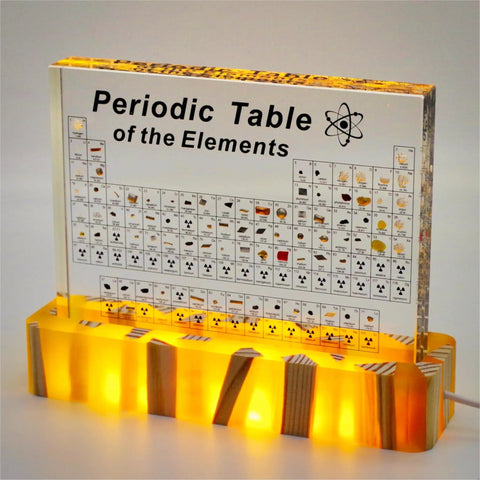 Amber Lighted Acrylic Periodic Table Poster With Real Elements Inside, 83 Elements Shown In 3D Colorful Shapes, Standable Teaching Tool