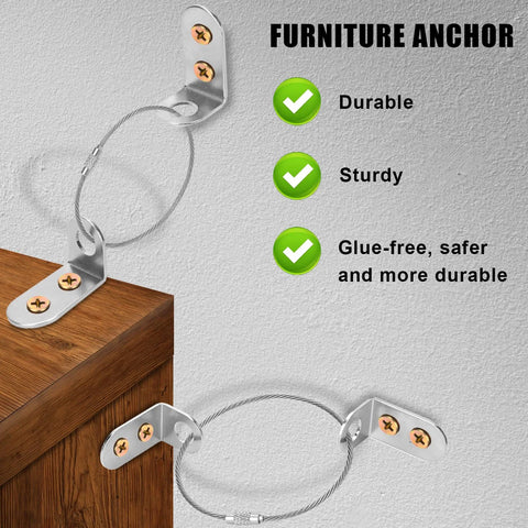 Anti Tip Furniture Anchors Set 24 Pieces Stainless Steel Wall Anchors For Baby Proofing And Home Safety on wood cabinet