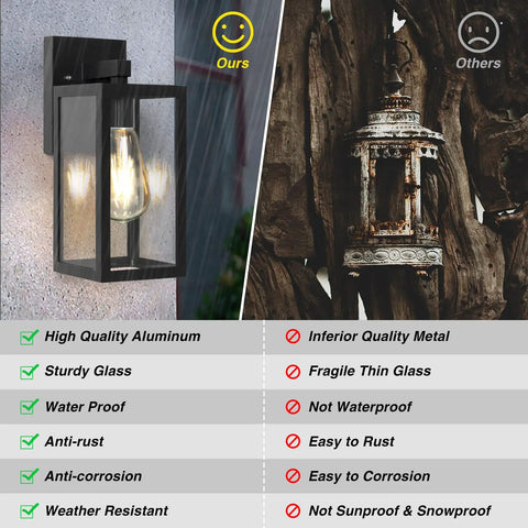 Outdoor Wall Lantern Sconce Light Waterproof Exterior With E26 Base, Anti Rust Matte Black Finish And Clear Glass Shade Comparison