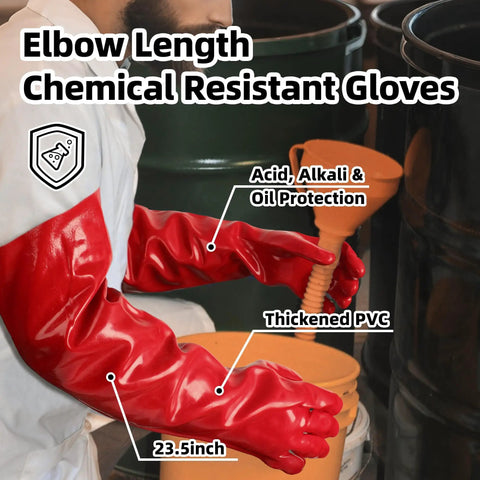 Extra Long Heavy Duty PVC Work Gloves Built Tough As Nails To Conquer Boiling Water And Harsh Chemicals waterproof elbow length gloves.