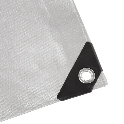Corner view of Multi Purpose Waterproof Tarp Cover With Grommets 20 by 20 Feet 10 Mil Thick Heavy Duty Brown Silver Protective Sheet