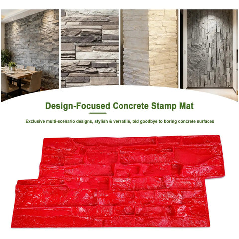 Red stamp mat with handles for concrete projects showcasing seamless granite and slate texture for decor and landscaping.