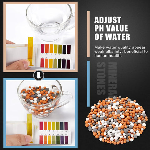 Six Pack Shower Filter Beads Set with Anion Mineral Balls purifying water by adjusting pH value with color scale test