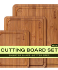 Top Shelf Wooden Cutting Boards For Kitchen Meal Prep And Serving With Deep Juice Groove And Sturdy Handles Real Deal Charcuterie Serving Tray And Tough Butcher Block For Steak Slicing And Daily Cooking Three Piece Set, bamboo cutting boards set of three in varying sizes.