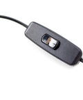 Close-up of black power switch on 6-foot cord for Black Metal Clamp On LED Gooseneck Desk Lamp With 3000K Warm White Light Flexible Arm Easy Clamp