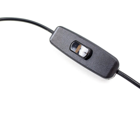 Close-up of black power switch on 6-foot cord for Black Metal Clamp On LED Gooseneck Desk Lamp With 3000K Warm White Light Flexible Arm Easy Clamp
