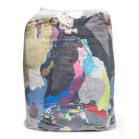 Recycled Multicolored T Shirt Cloth Rags Bundle, 50 Pound All Purpose Cleaning Rags For Paint Spills, Dusting, Staining, Polishing, And General Cleanup Today in plastic packaging
