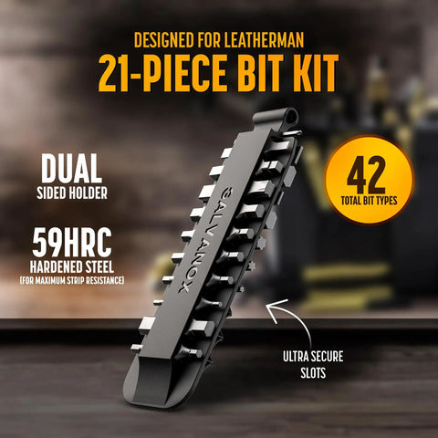 22 Piece Double Sided Bit Kit Workhorse With Flat End Ratchet Driver For Multitools Pro Grade 59HRC S2 Steel Bits Black