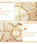 Natural Rattan Woven Pendant Lamp Shade With Hemp Rope Cover, close-up detail showing warm rattan weave and easy install feature.
