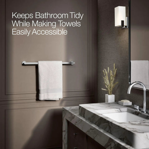 Composed 24 Inch Towel Bar In Polished Chrome Durable Corrosion Resistant Bathroom Hardware with towel in modern bathroom