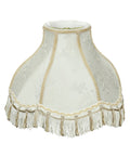 Ivory Jacquard Lamp Shade With Fringes, Scallop Bell Shape, Brass Spider Fitter, Classic Transitional Vibe, detailed view