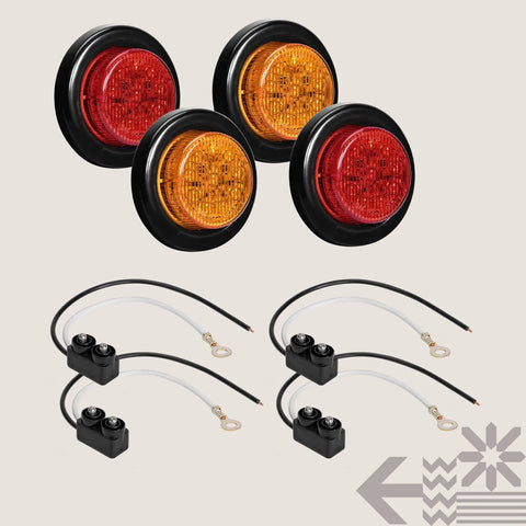4 Pack 2 Inch Round LED Side Marker Light Kit With Amber And Red Lights, 12V, DOT Approved, Reflector Lens, Grommet And Plugs