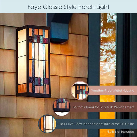 Art Deco Stained Glass Outdoor Wall Light Fixture For Home Exterior Dope Curb Appeal Satin Black on house facade