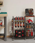 Heavy Duty Power Tool Organizer Cart With Charging Station On Wheels 8 Outlets And 8 Slots Cordless Drill Holder With Drawers Rolling Garage Organizer For Men Powerful Mobile Workshop Storage Solution